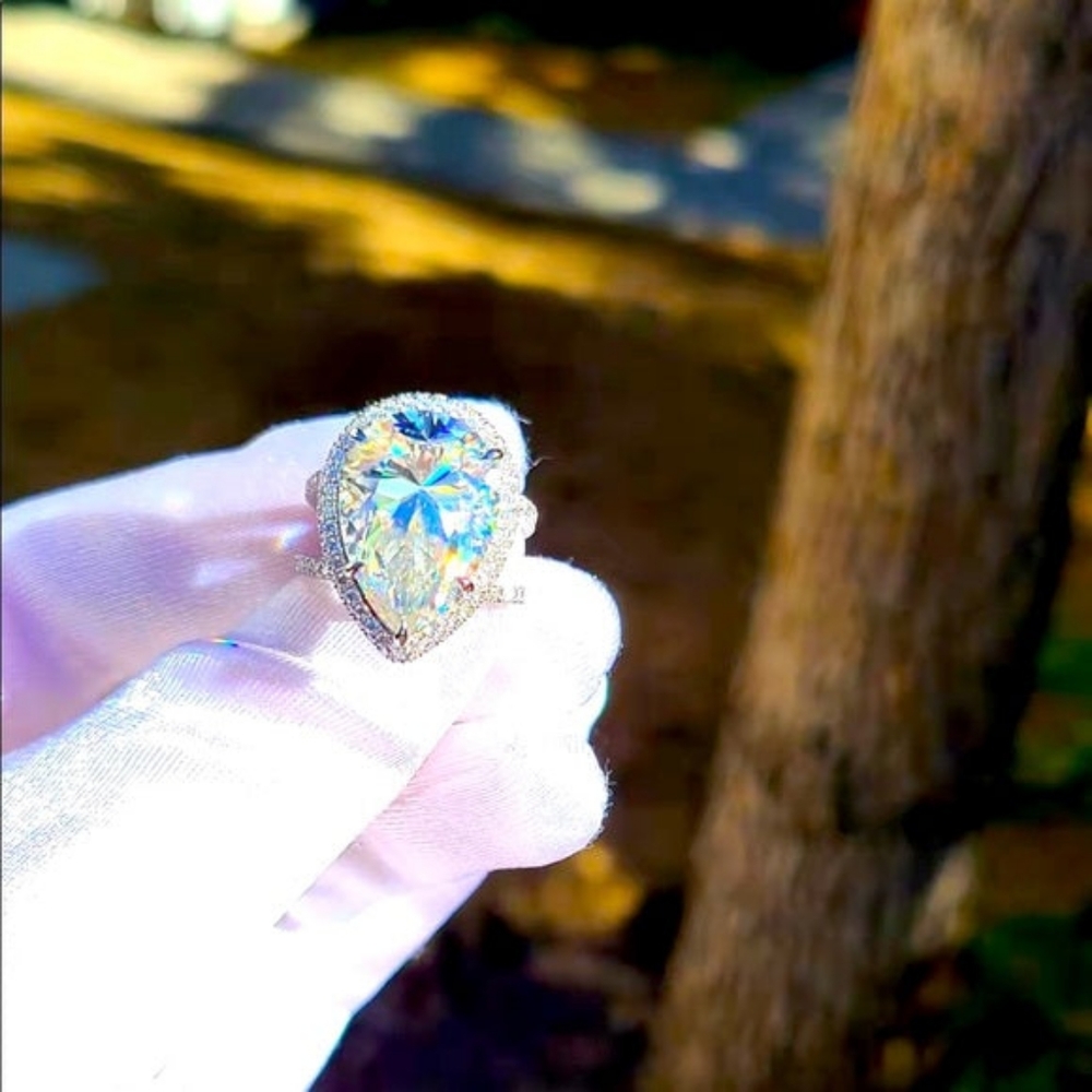 Solid 14k gold 12ct pear moissanite ring